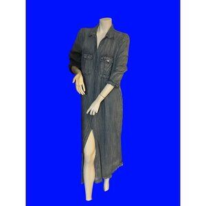 nwt beautiful handmade tinsil maxi denim dress heavily embroidered pockets at hi